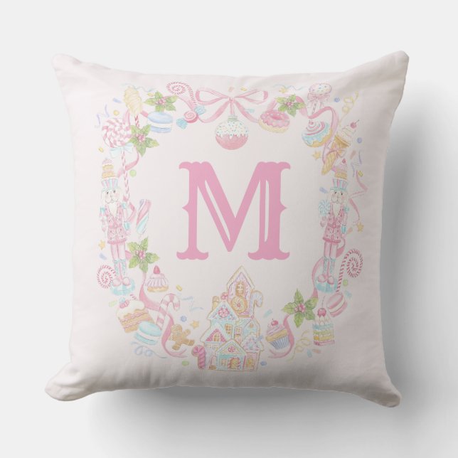 Cojín Decorativo Pastel Sweet Holiday Treats Monogram Crest  (Anverso)