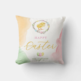 Cojín Decorativo Pastel Watercolor Splashes And Chick Happy Easter