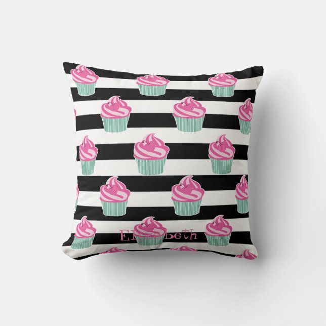 Cojín Decorativo Pasteles, Black, White Stripes Personalizados (Anverso)