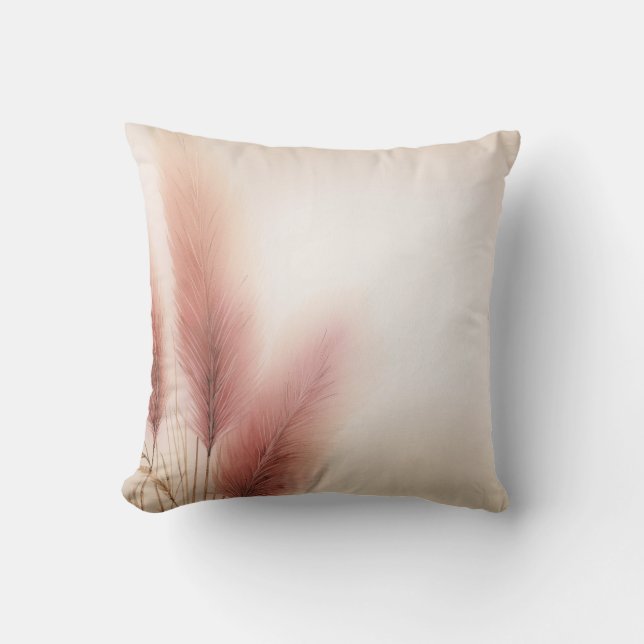 Cojín Decorativo Pasto de Pampas Rosa Boho Bohemio (Anverso)