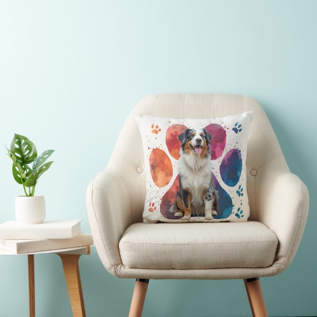 Cojín Decorativo Pastor australiano en papel (Silla)