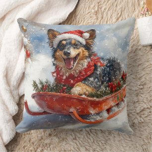 Cojín Decorativo Pastor Belga en Trineo Deja que Nieve Navidad