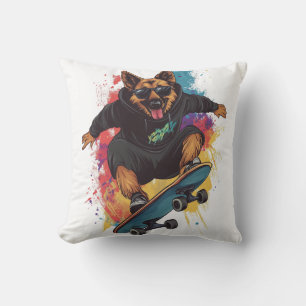 Cojín Decorativo Pastor Patinador � Perro Patineta Cool