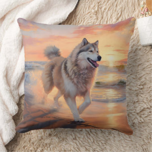 Cojín Decorativo Patas Arenosa Perro Malamute de Alaska en Puesta d