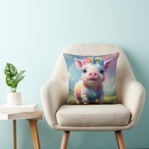 Cojín Decorativo "Patas Mágicas: El Cerdo Unicornio Arcoíris"