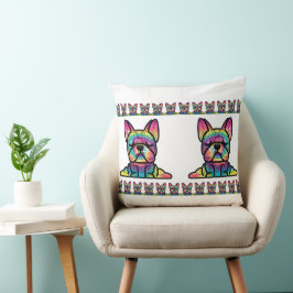 Cojín Decorativo Patas Pacíficas: Yoga Bulldog en Colores Tie Dye