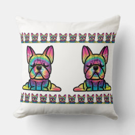 Cojín Decorativo Patas Pacíficas: Yoga Bulldog en Colores Tie Dye