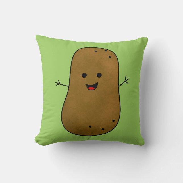Cojín Decorativo Patata feliz, fondo verde (Anverso)
