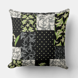Cojín Decorativo Patchwork de Lily-of-the-Valley en negro