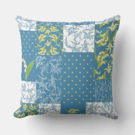 Cojín Decorativo Patchwork de los lirios del valle de Faux, azul