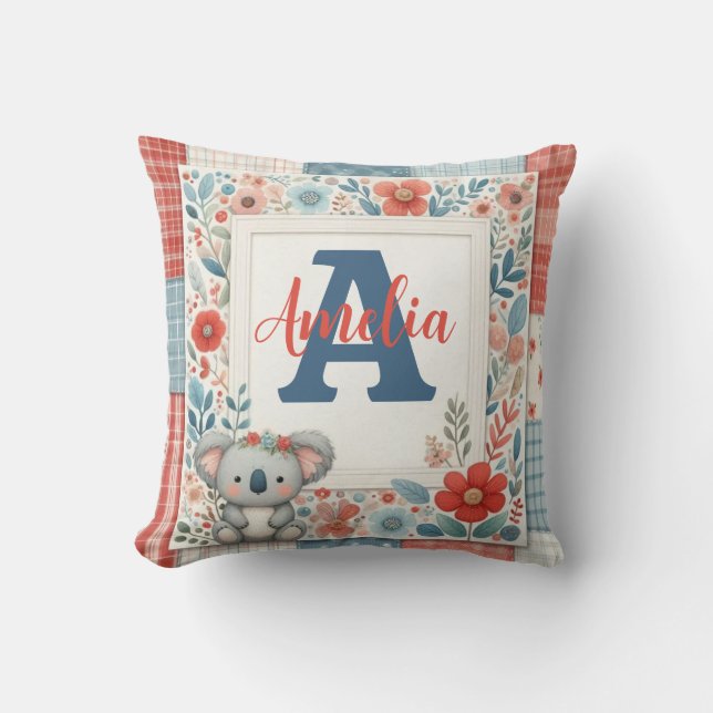 Cojín Decorativo Patchwork Denim Koala Throw Pillow (Anverso)