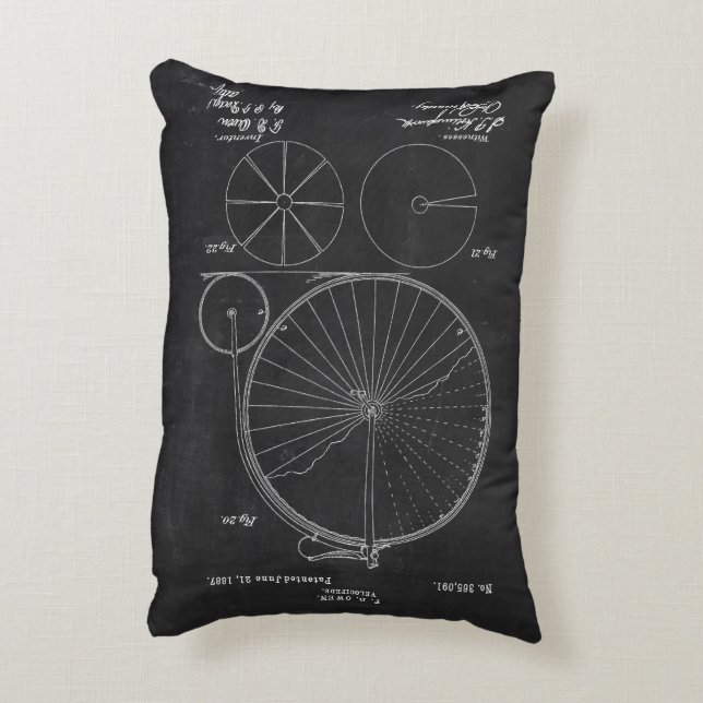 Cojín Decorativo Patente Rustic Cushions Blueprint Penny Farthing (Atrás (Vertical))