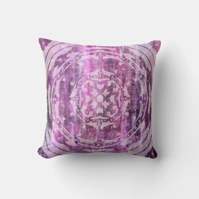 Cojín Decorativo Pátina púrpura: Mandala y diamantes (Anverso)