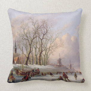 Cojín Decorativo Patinadores en un río congelado antes de los