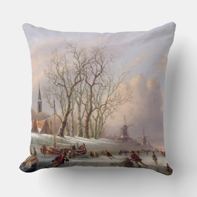 Cojín Decorativo Patinadores en un río congelado antes de los (Anverso)
