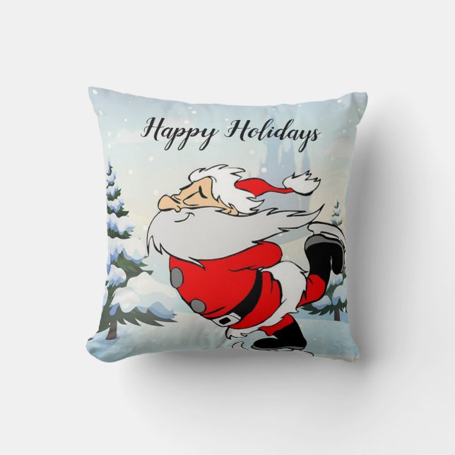 Cojín Decorativo Patinaje De Santa Claus Sobre Nieve Hielo (Anverso)