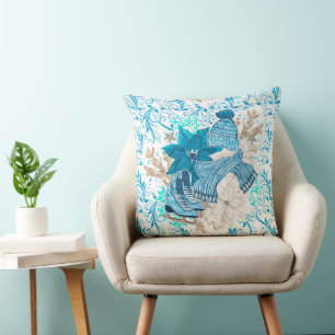 Cojín Decorativo Patines de Hola Invierno Azul y Blanco Acuarela