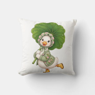 Cojín Decorativo Patito Adorable con Paraguas de Hoja – Primavera C