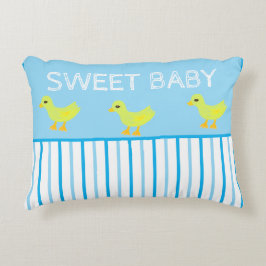 Cojín Decorativo Patitos amarillos dulces bebé rayas azules y blanc