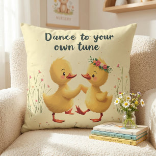 Cojín Decorativo Patitos bailarines lindos con vibraciones florales