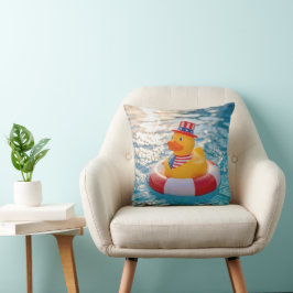 Cojín Decorativo Pato de goma amarillo patriótico de EE. UU. en la