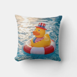Cojín Decorativo Pato de goma amarillo patriótico de EE. UU. en la