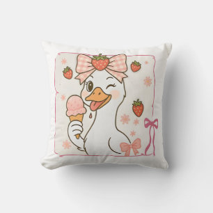 Cojín Decorativo Pato Kawaii con Helado de Fresa