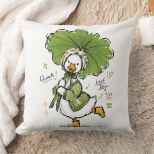 Cojín Decorativo Pato lindo con paraguas de hoja y bonete floral