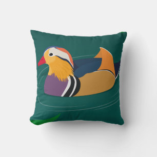 Cojín Decorativo Pato mandarín colorido arte moderno sobre verde
