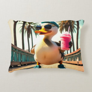 Cojín Decorativo Pato Patinador Divertido Verano Retro