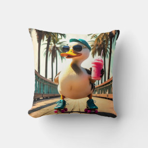 Cojín Decorativo Pato Retro Divertido de Verano con Patines