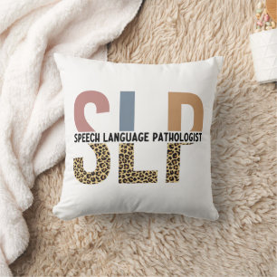 Cojín Decorativo Patólogo de voz SLP Leopard Print Typography