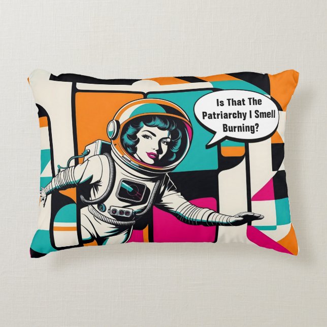 Cojín Decorativo Patriarcado feminista retro astronauta arte pop (Anverso)