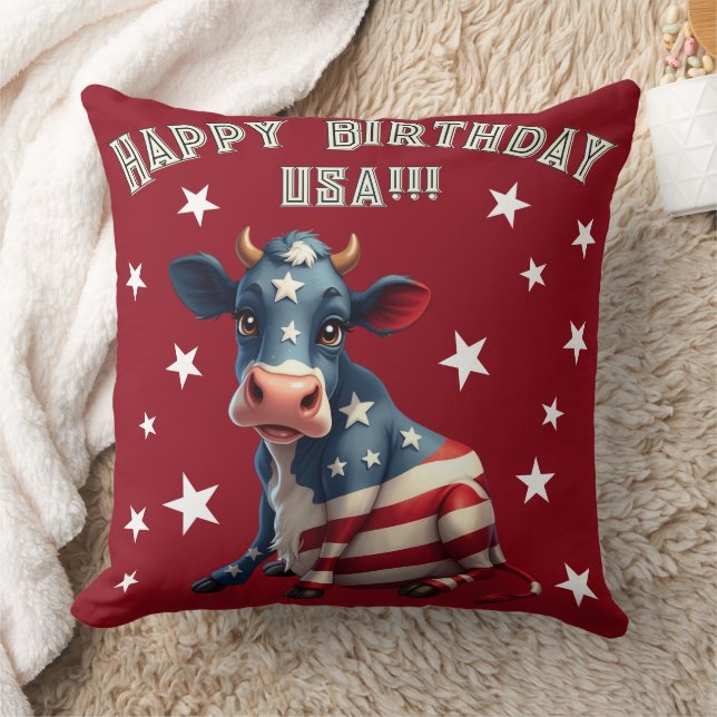 Cojín Decorativo Patriotic American Flag Cow Illustration (Manta)