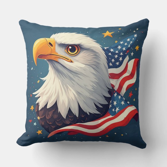 Cojín Decorativo Patriotic Cartoon Eagle with American Flag (Anverso)