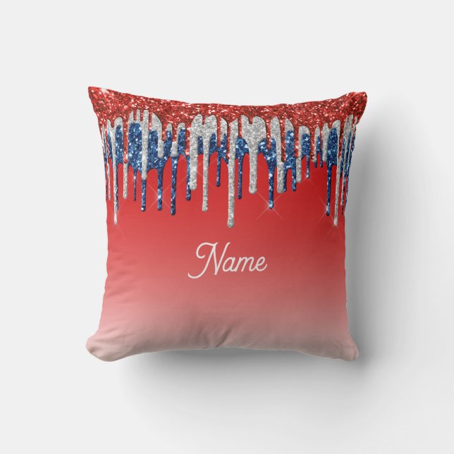 Cojín Decorativo Patriotic Glitter Drip Americana  (Anverso)