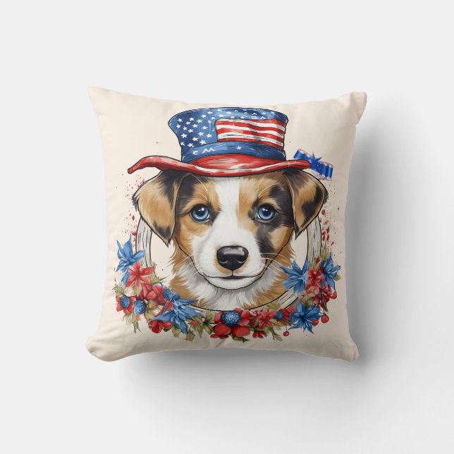 Cojín Decorativo Patriotic Puppy 4 de julio Día de la Independencia (Anverso)