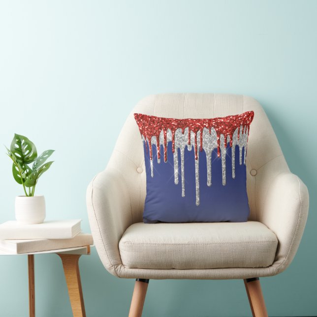 Cojín Decorativo Patriotic Red White Glitter Drip Blue (Silla)