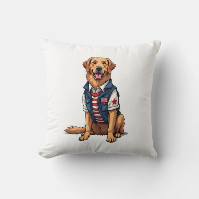 Cojín Decorativo Patriotic Service Dog Golden Retriever Shirt 4 (Anverso)