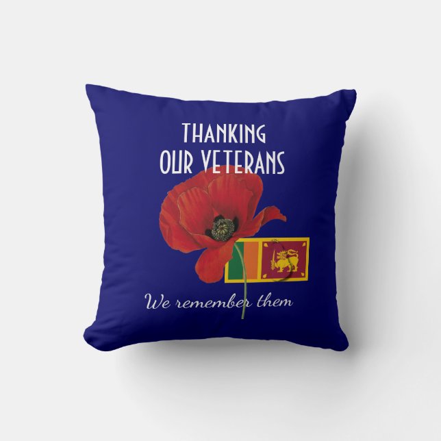 Cojín Decorativo Patriótico GRACIAS VETERANOS Sri Lanka Poppy (Anverso)