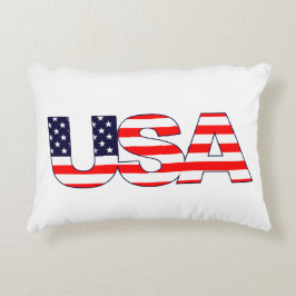 Cojín Decorativo Patriótico, la palabra Estados Unidos con los colo