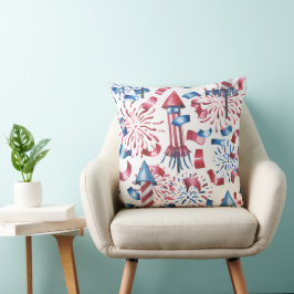 COJÍN DECORATIVO PATRIÓTICO ROJO BLANCO AZUL FUEGOS DE FUEGOS ARTIF