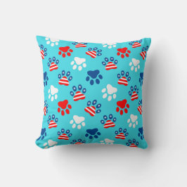 Cojín Decorativo Patriótico Rojo Blanco y Azul Patrón de Huellas de