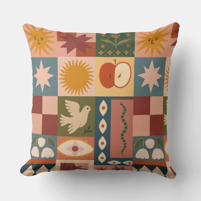 Cojín Decorativo Patrocinio celeste bohemio con símbolos místicos (Anverso)