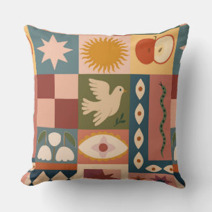 Cojín Decorativo Patrocinio celeste bohemio con símbolos místicos