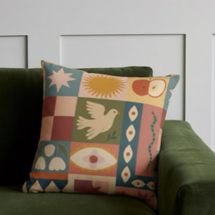 Cojín Decorativo Patrocinio celeste bohemio con símbolos místicos