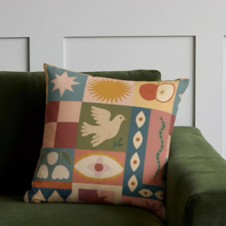 Cojín Decorativo Patrocinio celeste bohemio con símbolos místicos