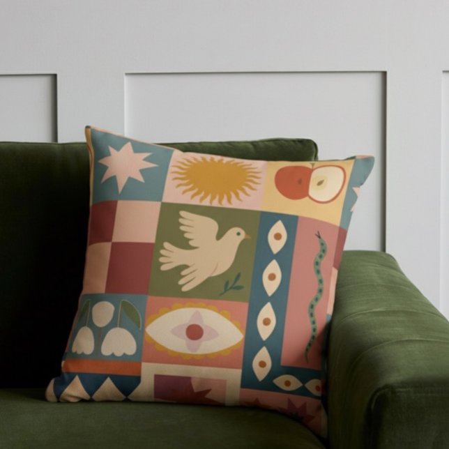 Cojín Decorativo Patrocinio celeste bohemio con símbolos místicos (Subido por el creador)