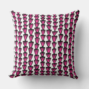 Cojín Decorativo Patrón 070515 - Negro y Rosa Caliente sobre Blanco