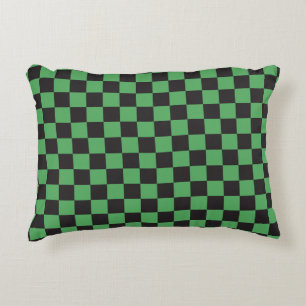 Cojín Decorativo patrón a cuadros cuadrados ajedrez verde negro